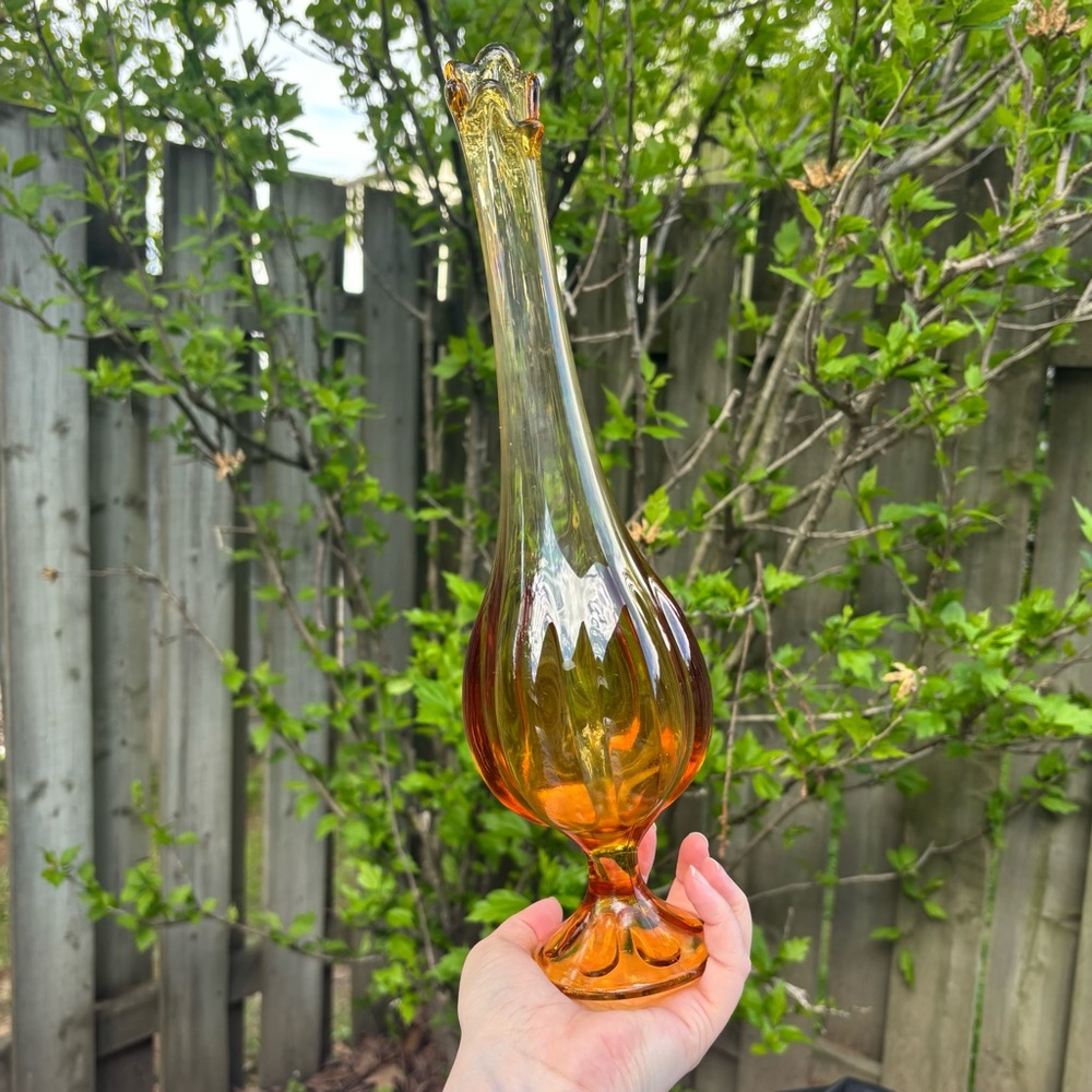 14” Viking Mid Century Amber Glass Swung Vase